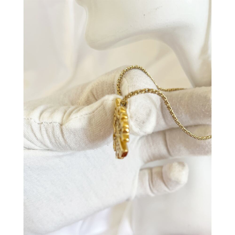 GIVENCHY Eiffel Tower Gold Necklace Vintage Accessory Pendant Logo Rhinestone - Picture 13 of 15